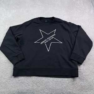 Armani Exchange Sweatshirt Mens XL Black Star Spellout Logo Crewneck Sweater